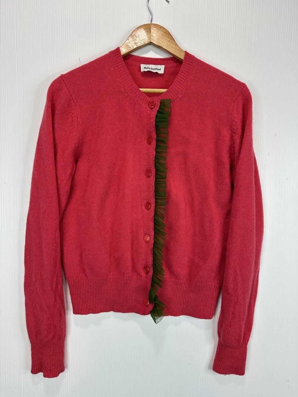 Molly Goddard Portia Red Lambs Wool Ruffled Cardigan Sweater Size XS